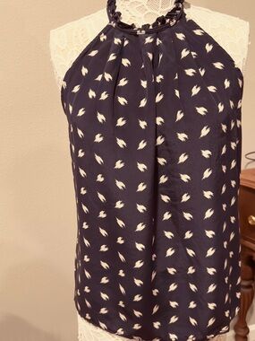 Silk Cynthia Rowley Navy Halter Tank with Cream Print luxury